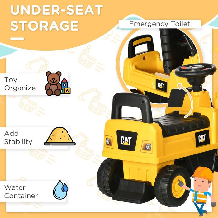 HOMCOM CAT Ride-On Digger w/ Controllable Shovel | Ages 1-3 | Safe & Storage Compartment