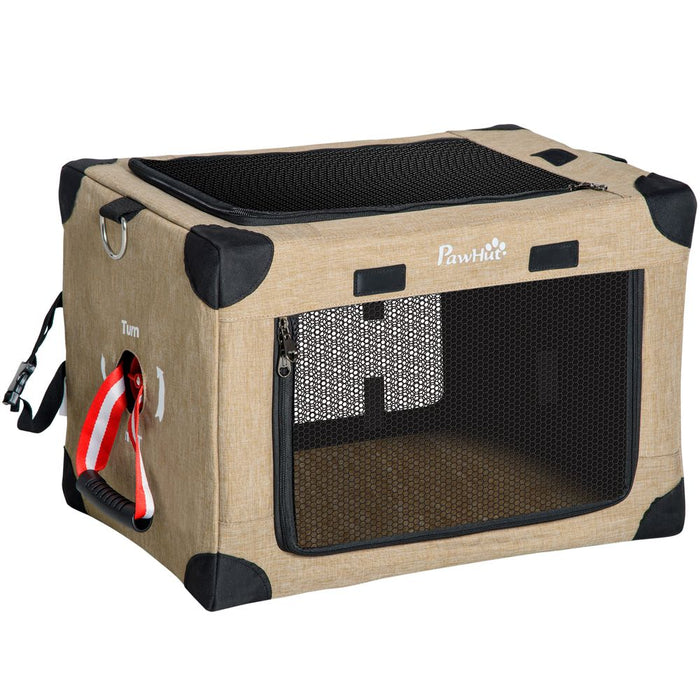 PawHut Collapsible Dog Crate Foldable Pet Carrier Portable Cat Carrier Pet Travel Bag w/ Mat for Cats Small Dog 50 x 34 x 33 cm