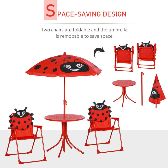 Kids Ladybug Picnic Table & Chair Set with Umbrella - Outdoor Portable Folding Furniture - Ages 3-5