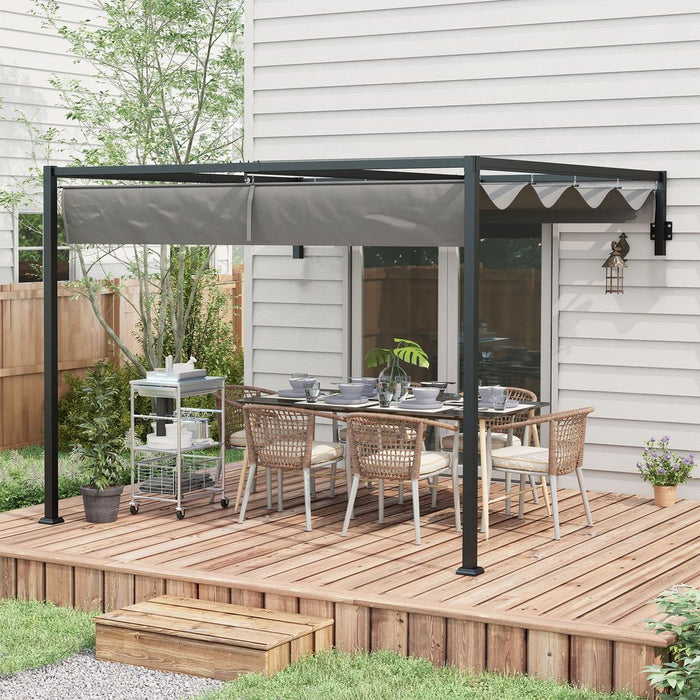 Ultimate Outdoor Retreat: Outsunny 3x4m Wall Mounted Pergola w/ Retractable Sun Shade Canopy. Sturdy, spacious, & customizable.