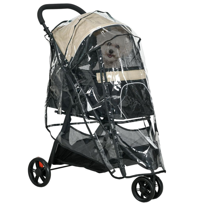 PawHut Dog Stroller: XS/S Size, Rain Cover Included - Khaki