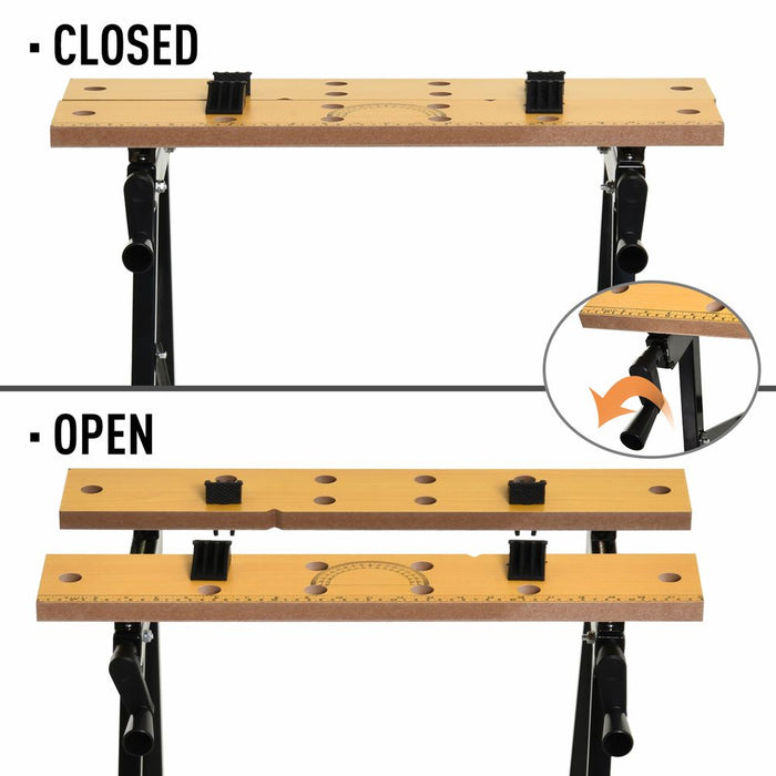 Portable Work Bench w Adjustable Clamps | DURHAND | MDF Top | Black