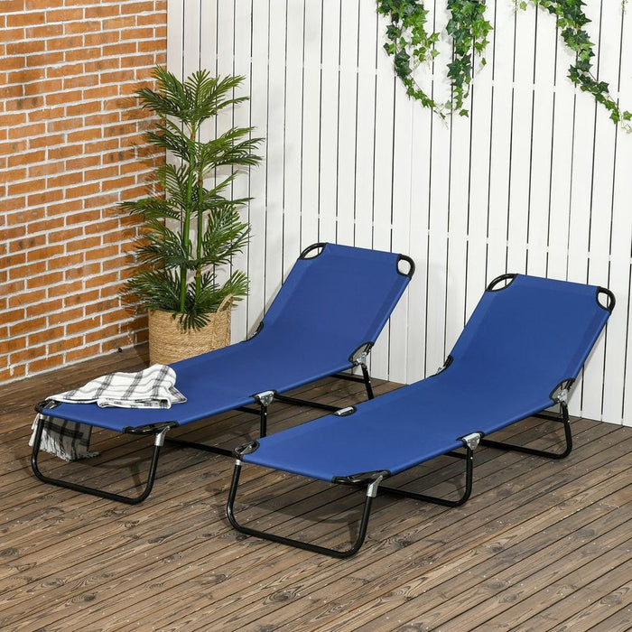 Outsunny Folding Sun Loungers Set of 2 - Adjustable Backrest, Blue