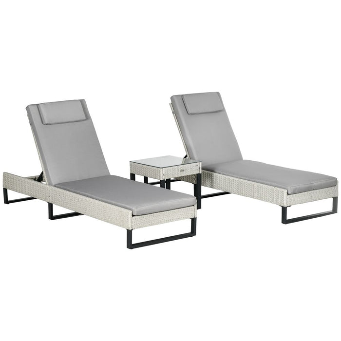 Outsunny Rattan Sun Lounger Set w/ Cushions, 5-Level Chaise Lounge Chairs Brown