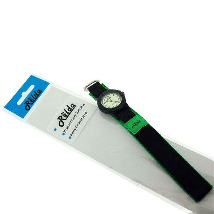 Relda Kids Nite-Glo Quartz Watch - Luminous Dial, Velcro Strap, Boys - Green & Black - REL55