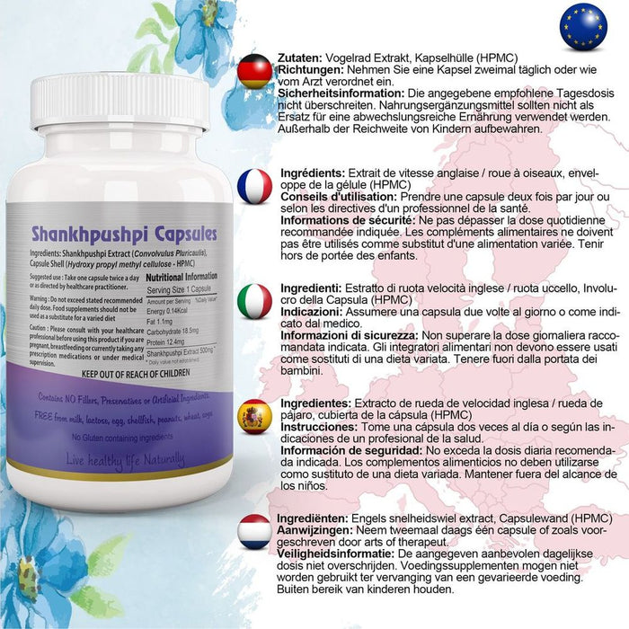 Premium Shankhpushpi Capsule - Boost Memory & Brain Function, Reduce Stress, Improve Sleep - 100% Natural