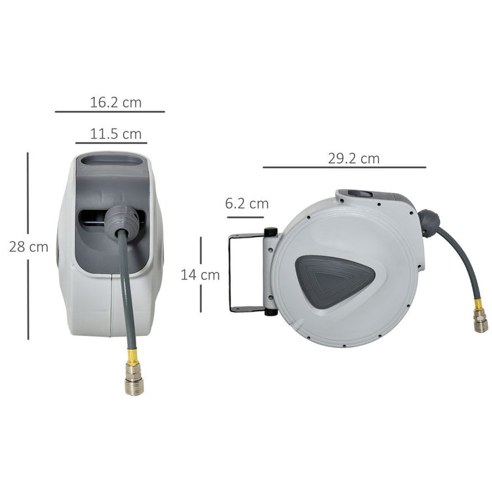 DURHAND Retractable Air Hose Reel - 10m+90cm, 3/8" Diameter, 9.5mm Hose, 1/4" Connector