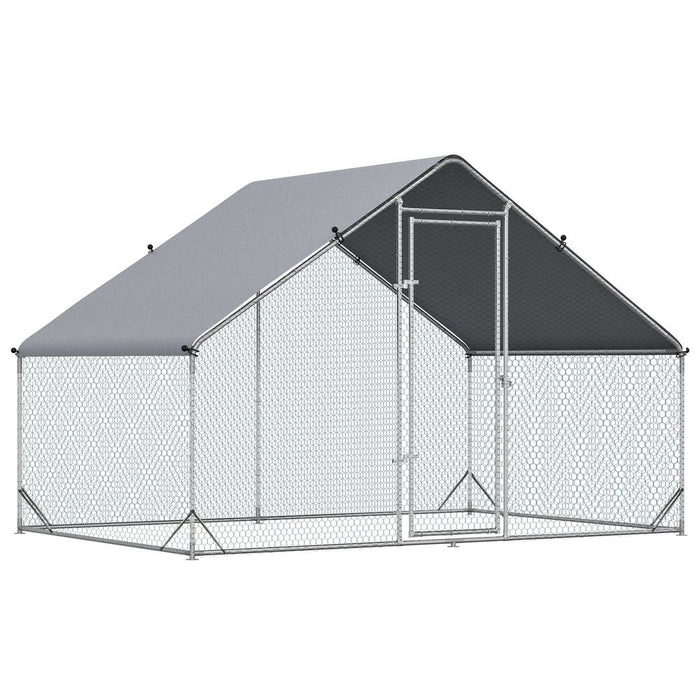 PawHut Chicken Run Galvanised Walk-in Chicken Coop Hen Poultry House Cage Rabbit Hutch Pet Playpen Garden W/Water-Resist Cover, 3 x 2 x 2m