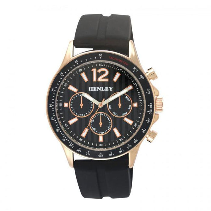 Stylish Henley Men's Black/Rose Silicone Sports Watch – Superior Quality & Attention to Detail