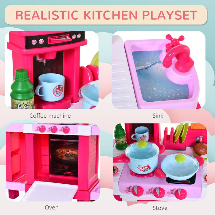 38-Pc Kids Kitchen Play Set w/ Realistic Sounds, Lights, Food - Pink