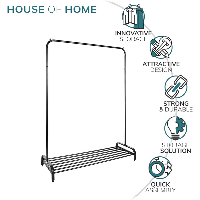 Premium Black Clothes Rail with Shoe Storage