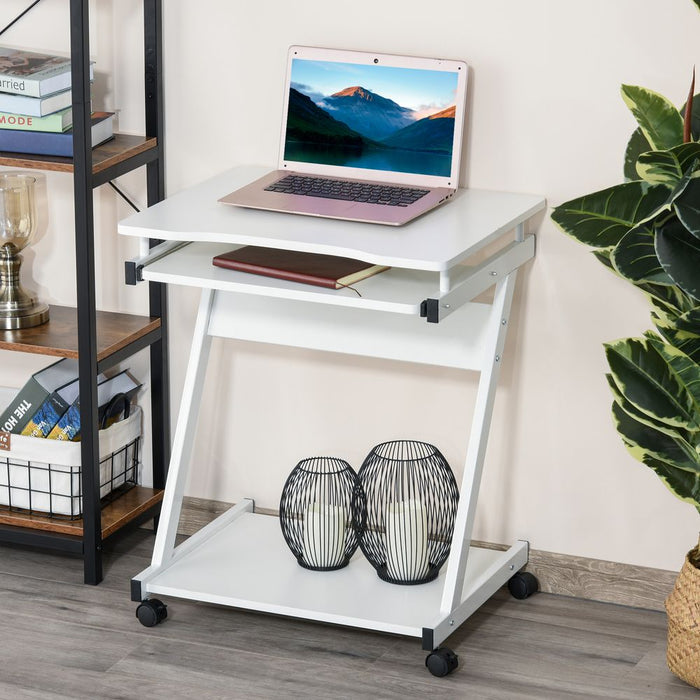 High-Quality Metal Computer Desk with Sliding Keyboard Tray & 4 Moving Wheels