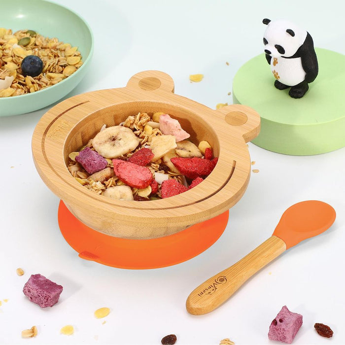 Frog Bamboo Bowl & Spoon Set - All-Natural, BPA-Free, Non-Slip - Perfect for Kids!