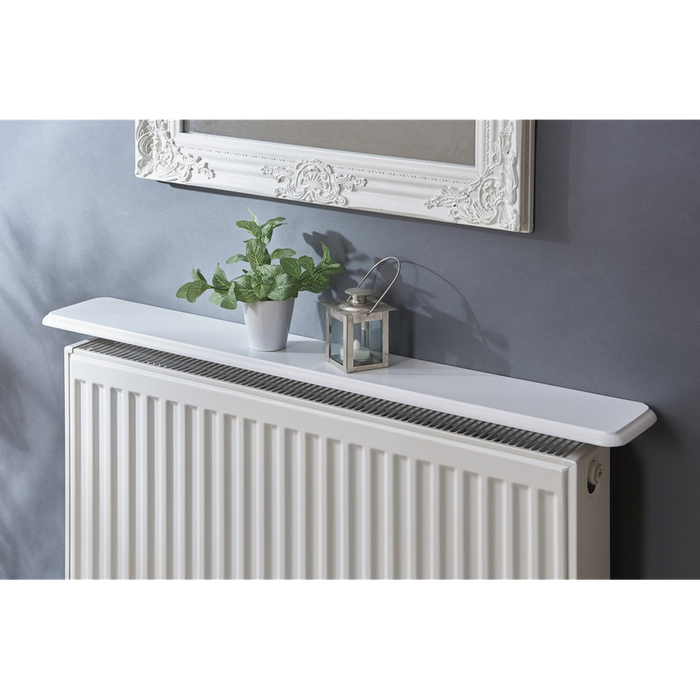 Easy-Fit Radiator Shelf - White Satin Finish | Reduce Heat Stains | No Drilling Required | High-Quality MDF | 115.5cm