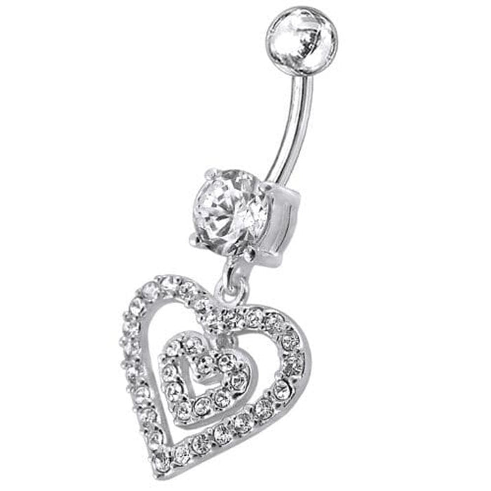 Fancy  Heart Dangling Jeweled Banana Bay Navel Ring