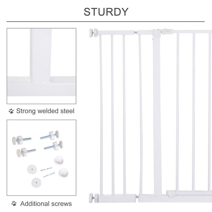 PawHut Dog Gate Pet Safety Gate Stair Barrier Pressure Fit Adjustable 76-82/86-97/101-107 cm, White