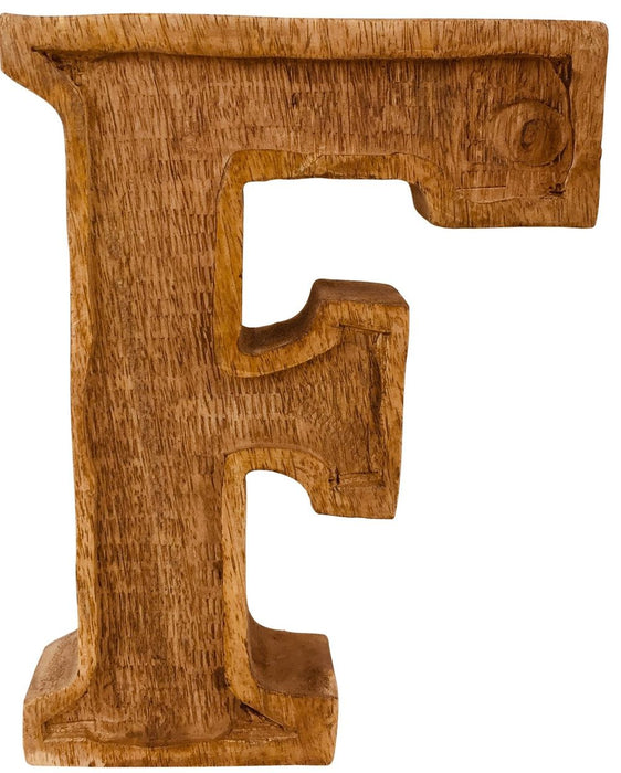 Hand Carved Wooden Embossed Letter F - Rustic Home Decor Accent - Free Standing or Wall Mounted