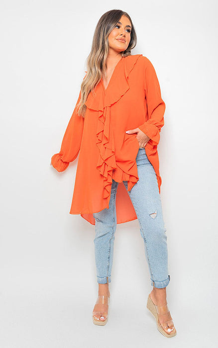 High-Quality Oversized Ruffle Long Sleeve Tops