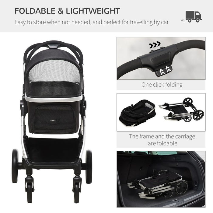 PawHut One-Click Foldable Pet Stroller w/ Storage Basket, for Small Pets