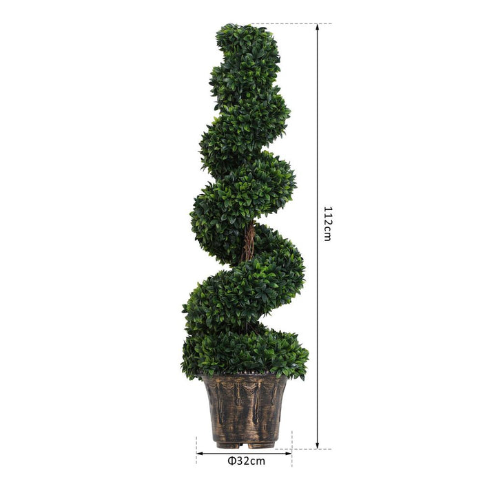 Set of 2 Artificial Boxwood Spiral Topiary Plant Trees - Green