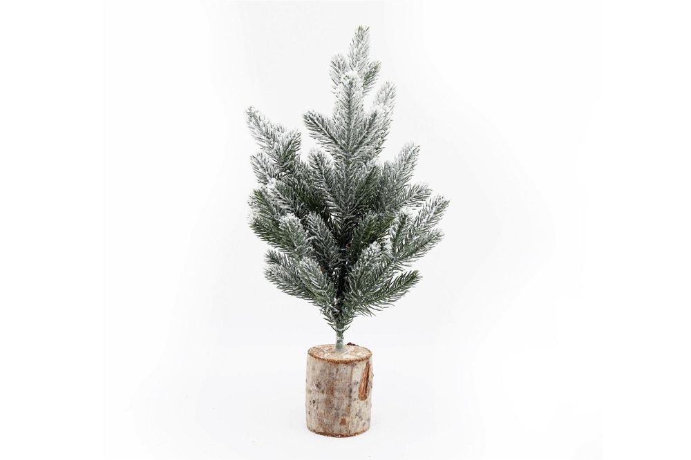 Frosted 43cm Christmas Tree in Log Base - Small Size