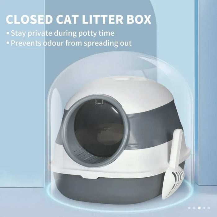 Cat Litter Tray with Lid, Hooded Cat Litter Box w/ High Side, Deodorant, Scoop