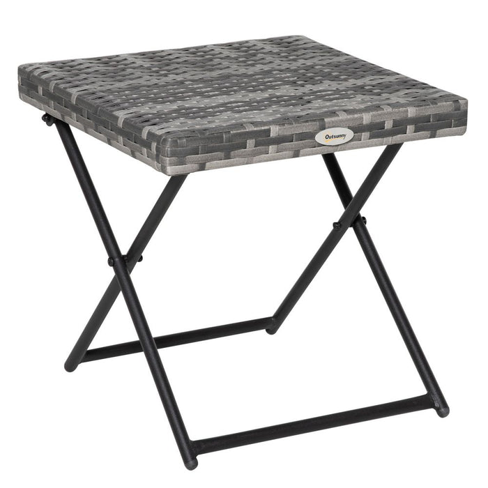 Durable Steel Folding Rattan Coffee Table - Multipurpose Outdoor Furniture - Outsunny