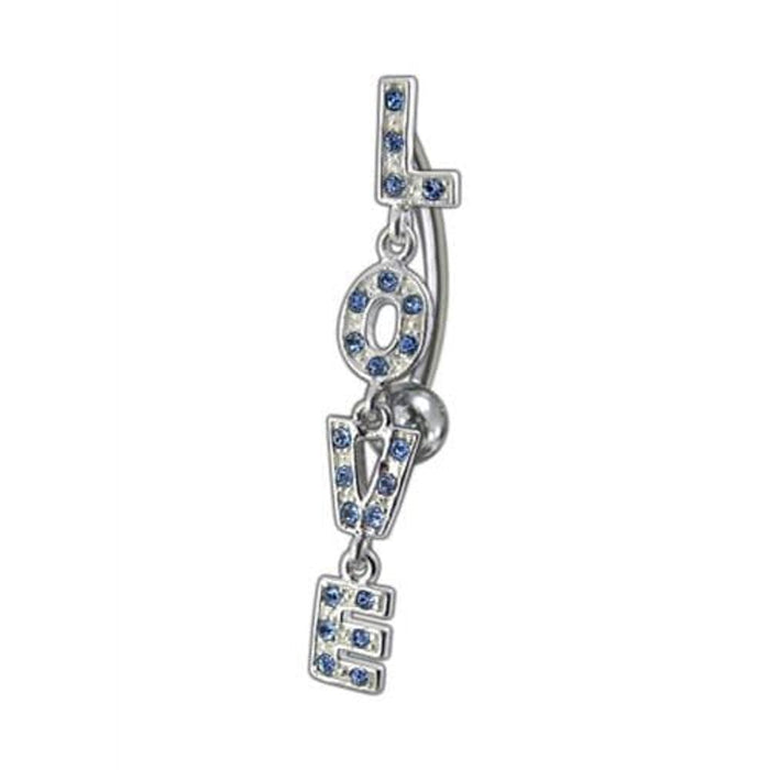 Fancy Jeweled "LOVE" Dangling Reverse Belly Ring