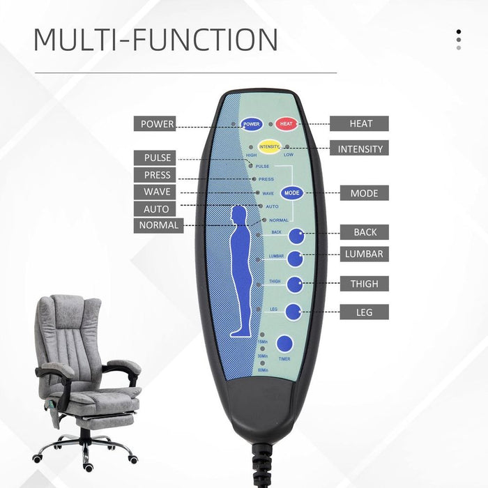 Ultimate Comfort 6-Point Vibrating Massage Office Chair | Grey | High-Quality Microfibre Upholstery