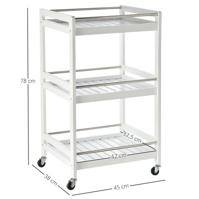 Premium Pine Wood 3-Tier Kitchen Trolley | Spacious & Portable Storage Solution