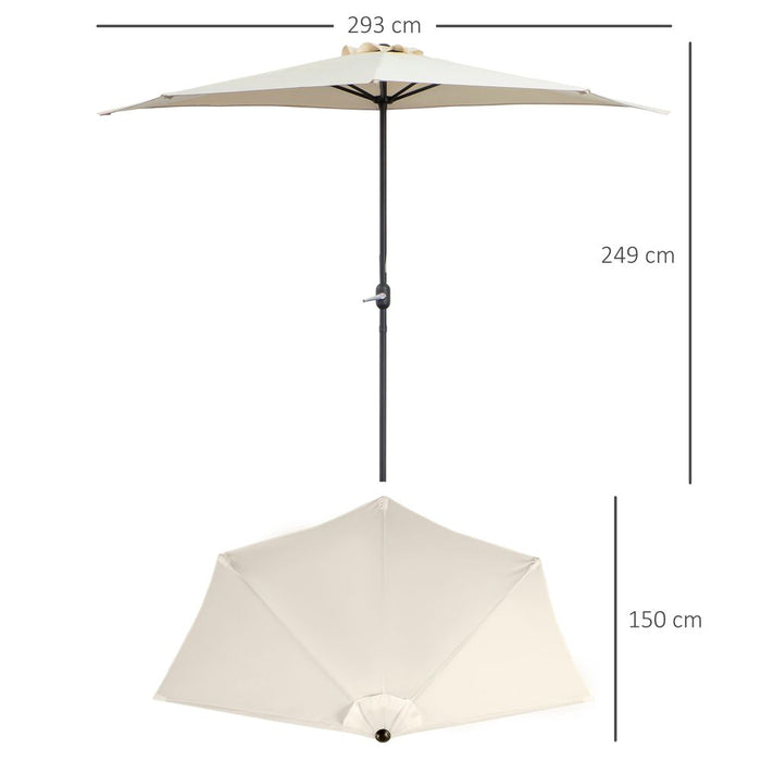 Outsunny 3m Half Round Umbrella Parasol - White | Compact Wall-Mounted Patio Shade Solution