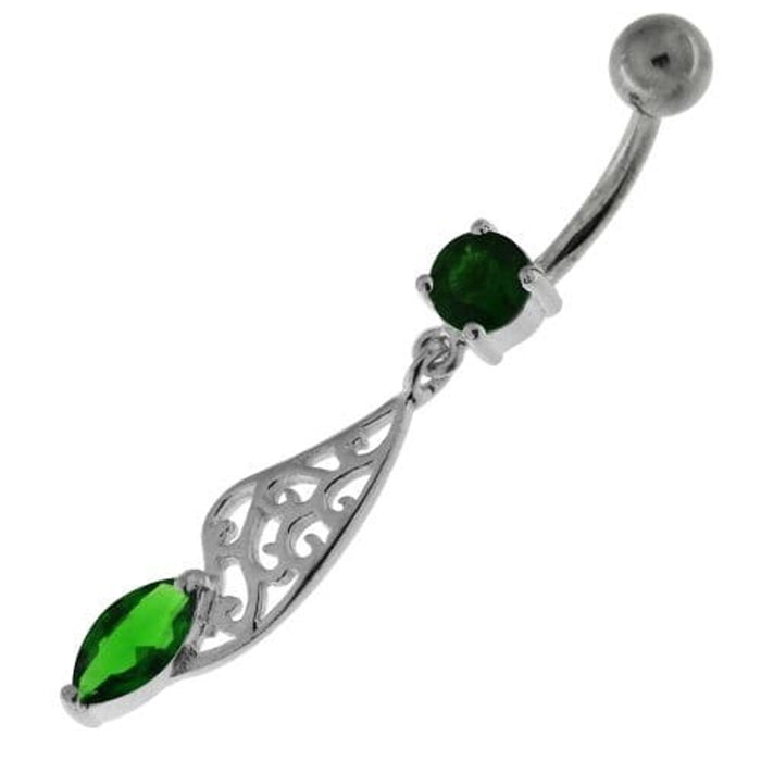 Fancy Jeweled Sterling Silver Navel Belly Bar