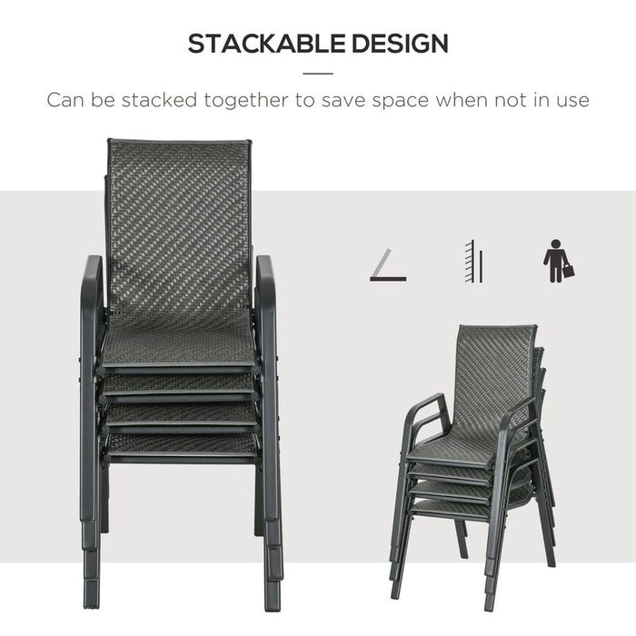 Outsunny Wicker Dining Chairs - Set of 4, Stackable, Outdoor, Mixed Grey