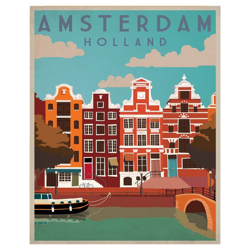 High-Quality Amsterdam Travel Metal Sign - Retro Advertising - Vintage Design - Perfect Wall Decor