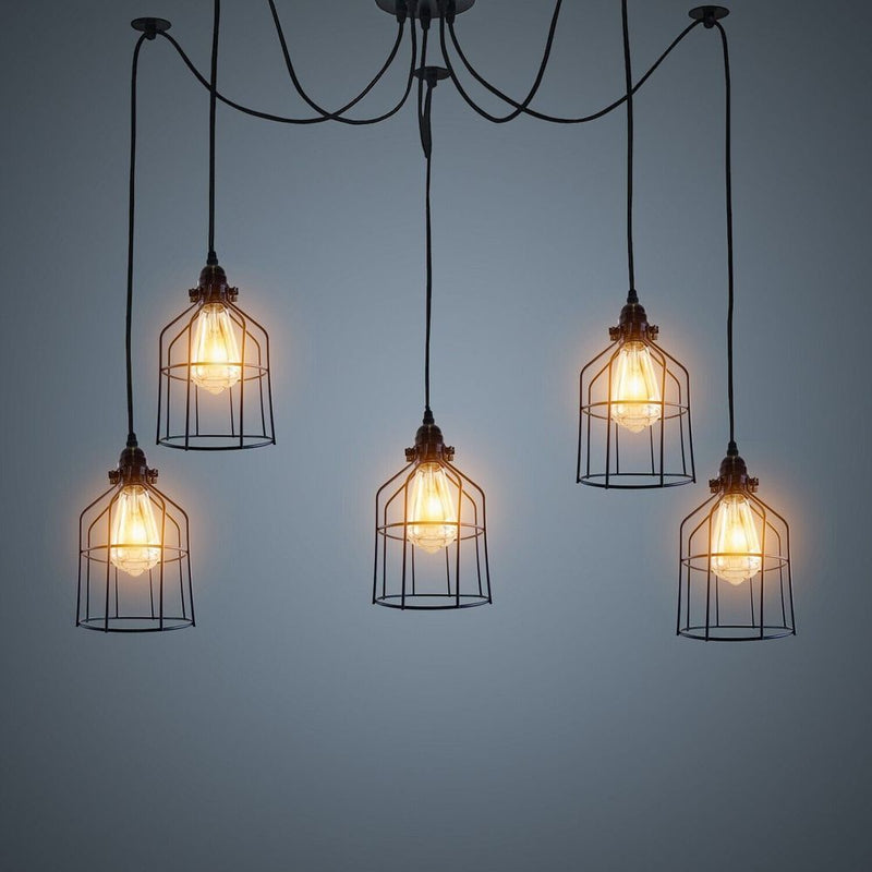 Vintage Retro Industrial Ceiling Cage Light Shade Spider Pendant Lamp Chandelier