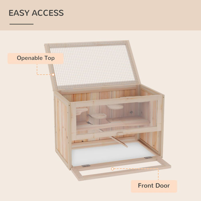 PawHut Wooden Hamster Cage Mouse Mice Rodent Small Animals Hutch Exercise Play House 60 x 35 x 42cm