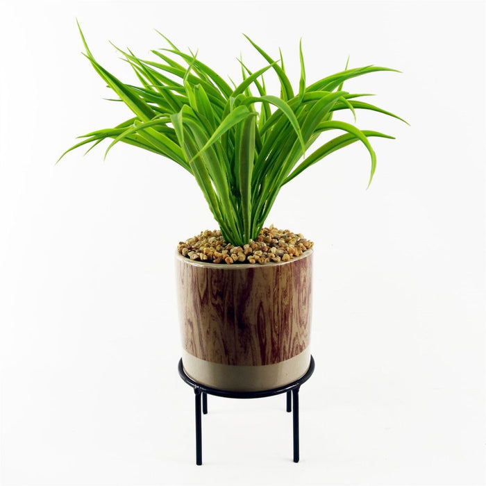 35cm Artificial Grass with Ceramic Planter & Metal Stand