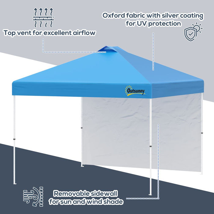 3x3M Pop Up Gazebo Tent with 1 Sidewall, Roller Bag, Blue