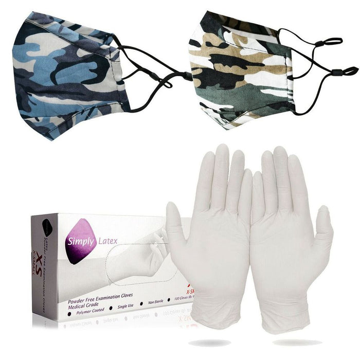 Latex X-Small Gloves (Age 6-10) & Spandex Kids Camouflage Face Mask (Age 6-12)