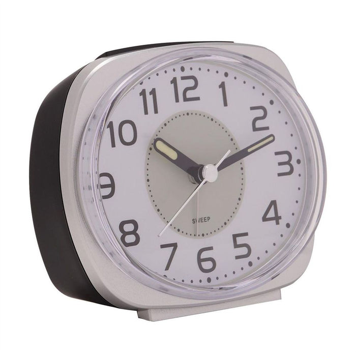 Modern Silver Oval Alarm Clock - Silent Sweep, Blinking Light, High Quality