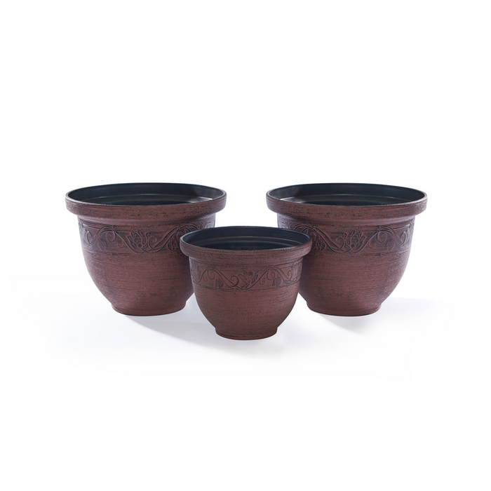 3 Pack Brown Planters - Eco Friendly, Lightweight, and Durable - Ideal for Traditional and Modern Gardens