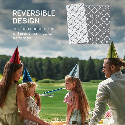 Reversible Outdoor Rug W/ Carry Bag for RV Camping Beach, 182 x 274 cm, Grey