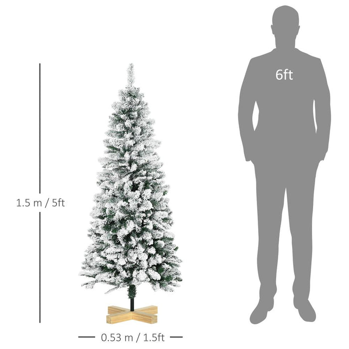 High-Quality 5ft Green Snow Flocked Pencil Christmas Tree - HOMCOM