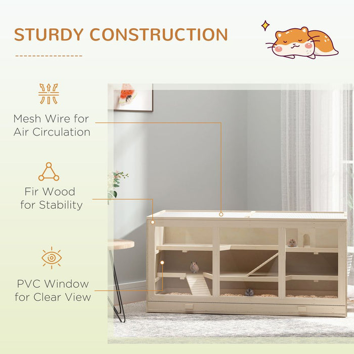 PawHut Wooden Large Hamster Cage Syrian Hamster Mouse Rats Mice Rodent Small Animals Hutch Exercise Play House Pen 115L x 57W x 55H(cm)