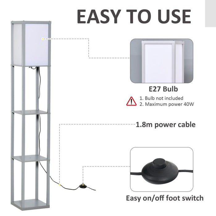 4-Tier Floor Lamp, Floor Light with Storage Shelf, Grey 3-Tier