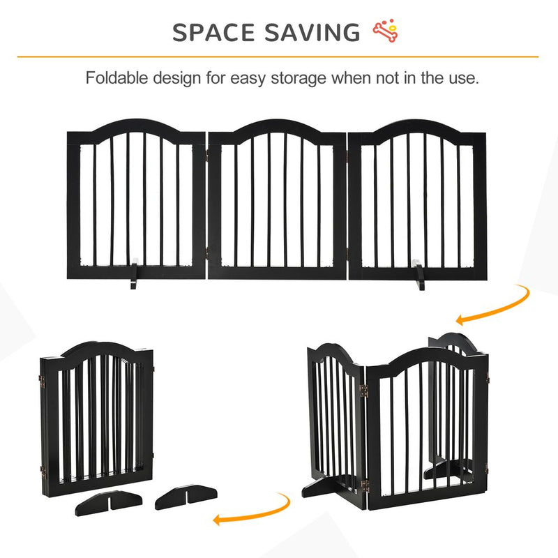 PawHut Freestanding Pet Gate Safety Barrier 3 Pannel w/ Support Feet Black