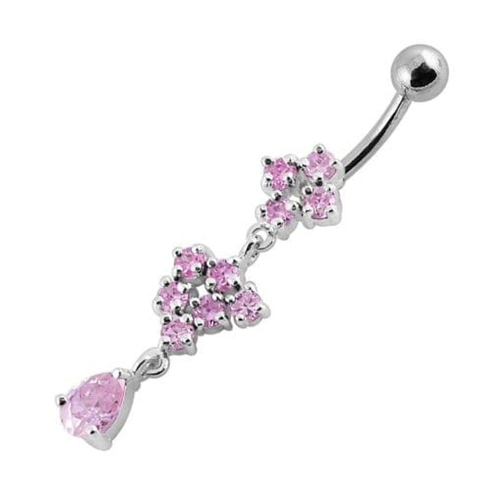  Fancy Silver Dangling Belly Ring With SS Curved Bar