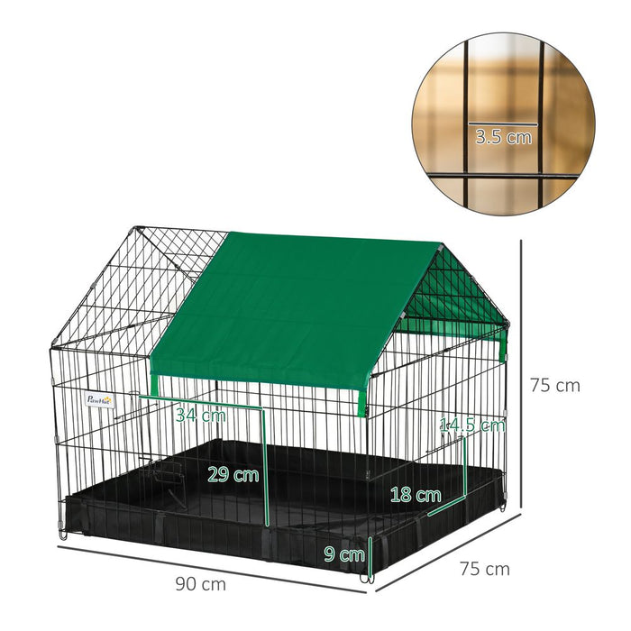 PawHut Rabbit Cage Guinea Pig Playpen Small Animal House for Kitties Puppies, w/Water Proof Oxford Roof Floor 90 x 75 x 75 cm