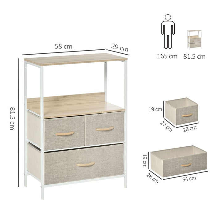 3 Drawer Storage Chest Unit Home w/ Shelves Home Living Bedroom White HOMCOM