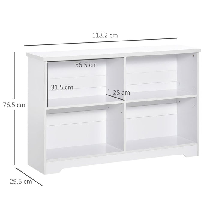 Simple Modern 4-Compartment Low Bookcase - Cube Display Office Shelf